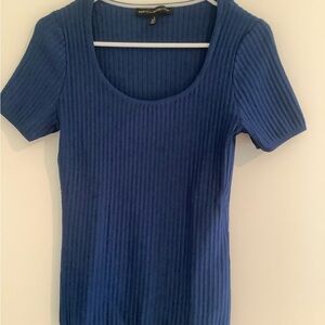 White House Black Market Navy Ribbed Short Sleeve Top
